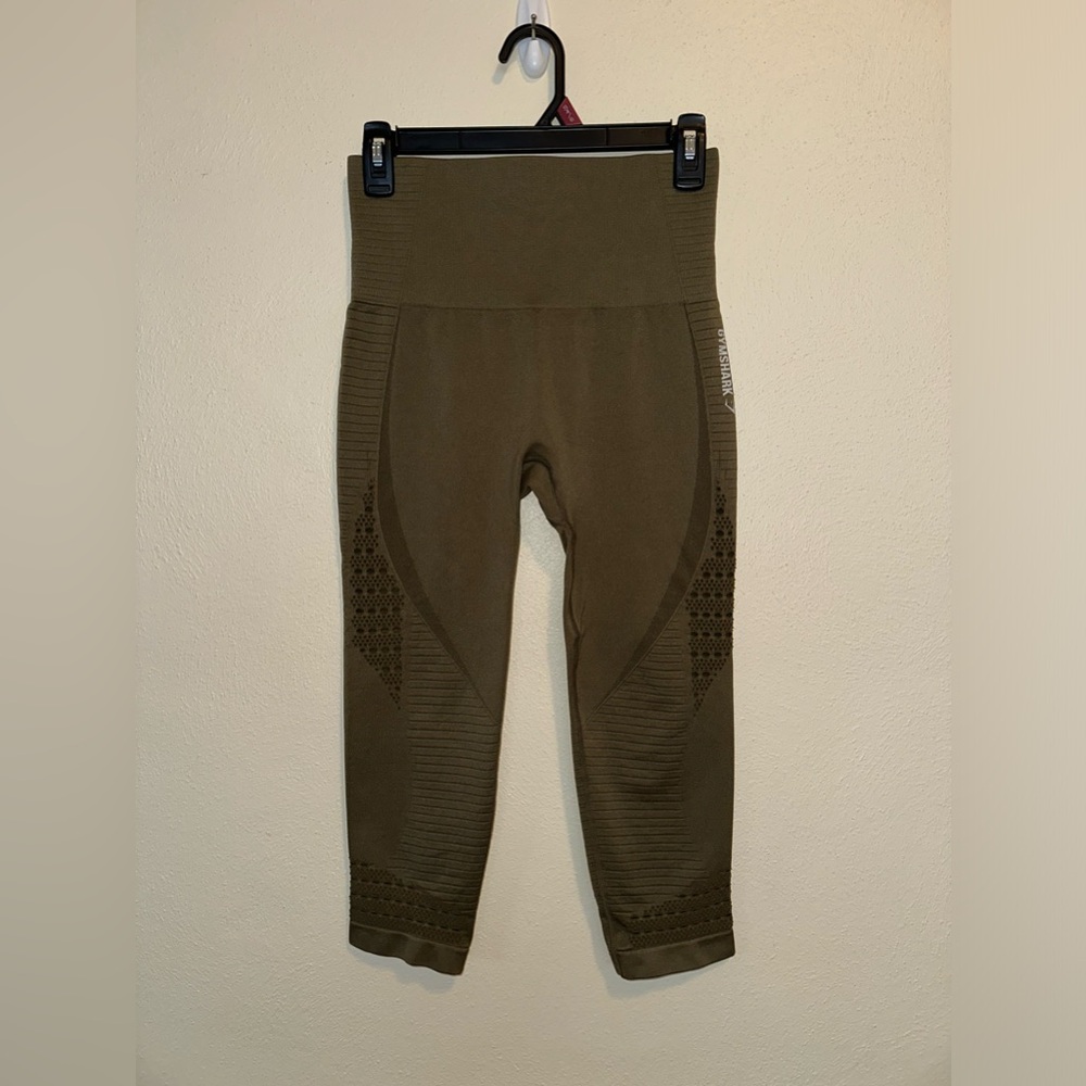 Gymshark Energy Seamless Size S Cropped Leggings Olive Green Sporty